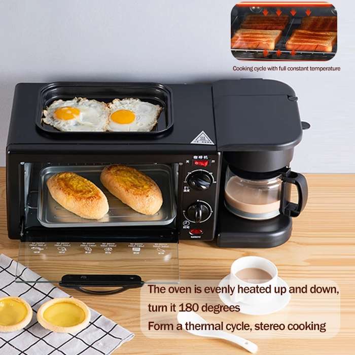 Máquina De Desayuno Horno Cafetera 3 En 1 Plancha Tostador