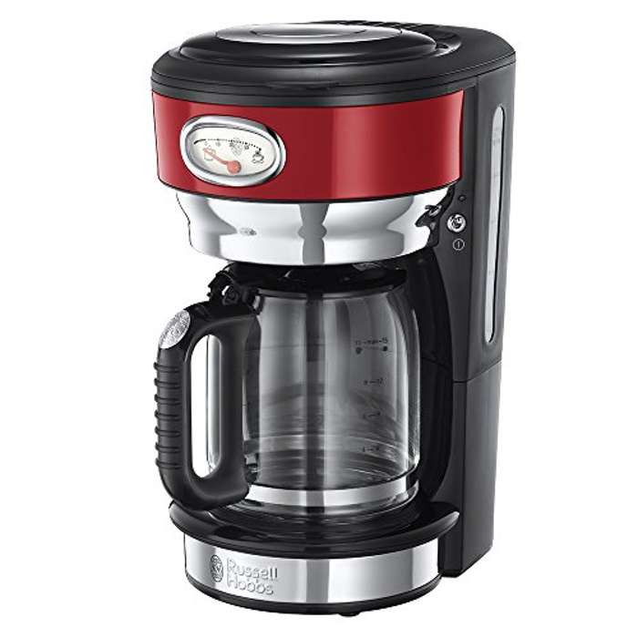 Russell Hobbs 21700-56 Cafetera de acero inoxidable con jarra de cristal,  color rojo 1000 W,