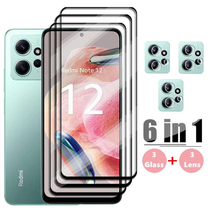 Vidrio Templado 6 en 1 para Xiaomi Redmi Note 12, Protector de pantalla HD,  película protectora