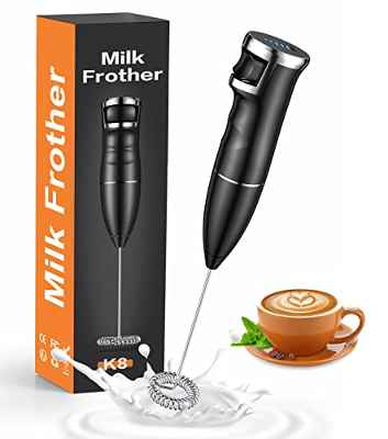  Espumador de leche eléctrico de mano, batidor de huevos  ajustable de 3 velocidades, máquina de espuma recargable por USB para  capuchino, café con leche, chocolate caliente, con 2 batidores de acero