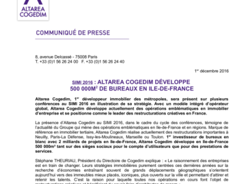 SIMI 2016 - ALTAREA COGEDIM DÉVELOPPE 500 000 M² DE BUREAUX EN ÎLE-DE-FRANCE