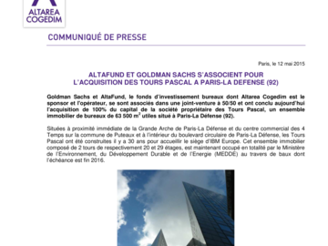 Altafund et Goldman Sachs s’associent pour l’acquisition des Tours Pascal à Paris-La Défense