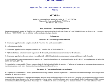 AGM 2014 - Avis préalable publié au BALO le 28 03 2014