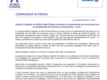 Altarea Cogedim et Allianz concluent un partenariat de long terme sur un portefeuille de centres commerciaux « core »