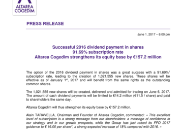 Successful 2016 dividend payment in shares