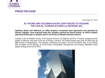 Altafund and Goldman Sachs join forces to acquire the Pascal Towers in Paris-La Defense