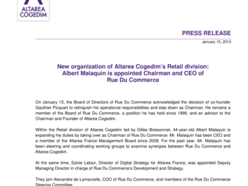 New organization of Altarea Cogedim’s Retail division