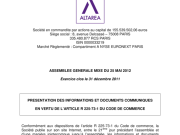 Communiqué de mise à disposition des documents préparatoires à l'assemblée générale mixte du 25 mai 2012