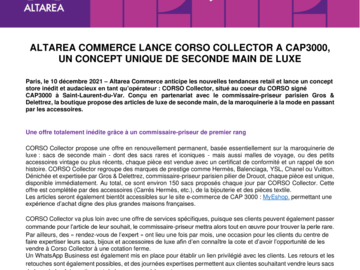 Altarea Commerce lance Corso Collector à CAP3000, un concept unique de seconde main de luxe