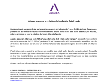 Altarea annonce la création du fonds Alta Retail parks