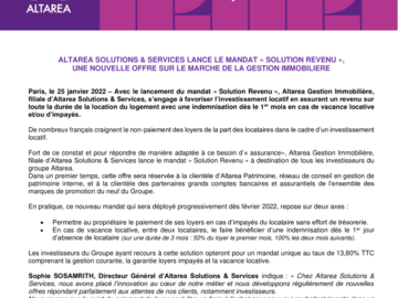 Altarea Gestion Immobilière lance la solution revenu