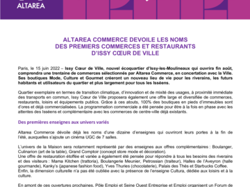 ALTAREA COMMERCE DÉVOILE LES NOMS DES PREMIERS COMMERCES ET RESTAURANTS D’ISSY CŒUR DE VILLE