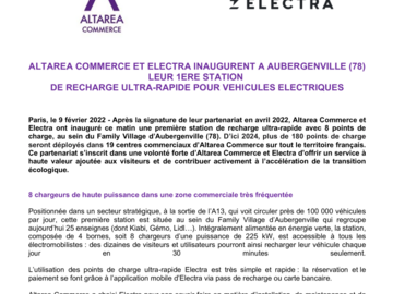 ALTAREA COMMERCE ET ELECTRA INAUGURENT A AUBERGENVILLE (78) LEUR 1ERE STATION  DE RECHARGE ULTRA-RAPIDE POUR VEHICULES ELECTRIQUES