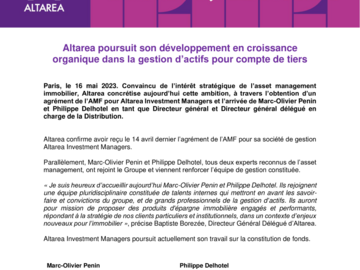 Altarea poursuit son développement en croissance organique dans la gestion d’actifs pour compte de tiers