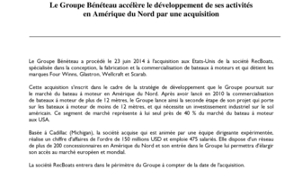 2014-06-23 : Le Groupe BENETEAU accélère le développement de ses activités en Amérique du Nord par une acquisition