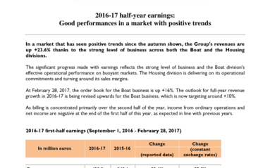 2017-04-27 : BENETEAU : Half year earnings 2016-2017