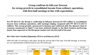 2015-04-29 : BENETEAU : 2014-15 half-year earnings