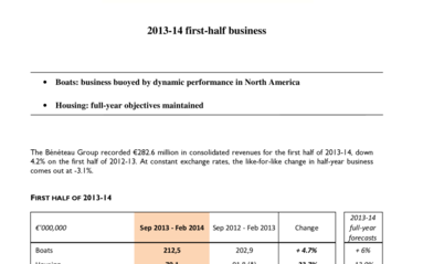 2014-03-25 : BENETEAU : 2013-14 first-half sales