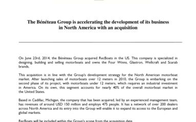2014-06-23 : The BENETEAU Group is accelerating the development of its business in North America with an acquisition