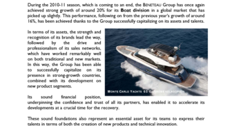 2011-09-06 : BENETEAU GROUP : Growth of around 20% for the Boat business in the 2010-11 season