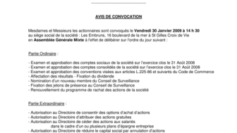 2008-12-23 : Avis réunion AG du 30-01-2009