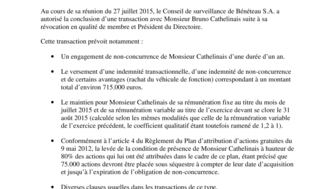 2015-07-31 : BENETEAU - Information relative à la transaction conclue avec Mr Cathelinais