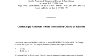 2011-06-30 : Bilan Semestriel Contrat de Liquidité