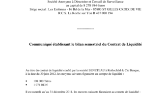 2012-07-10 : BENETEAU : Bilan semestriel Contrat de liquidité 30-06-2012
