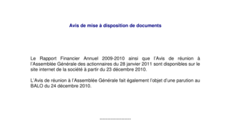 2010-12-23 : Communiqué de mise à disposition
