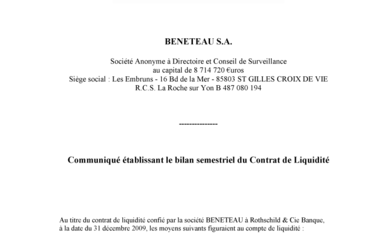 2009-12-31 : Communiqué établissant la bilan semestriel du contrat de liquidité