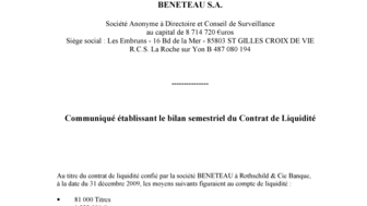 2009-12-31 : Communiqué établissant la bilan semestriel du contrat de liquidité