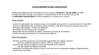 2007-12-21 : Convocation AG du 01-02-2008