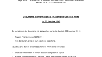 2015-01-09 : BENETEAU : Rapport complémentaire J-21 de l'AG du 30-01-2015