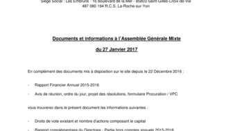 2017-01-06 : BENETEAU : Rapport complémentaire J-21 de l'AG du 27-01-2017
