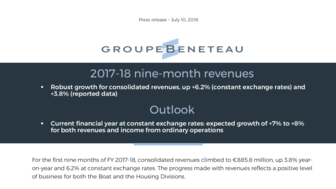 18-07-10 BENETEAU 9 month revenues 2017-18