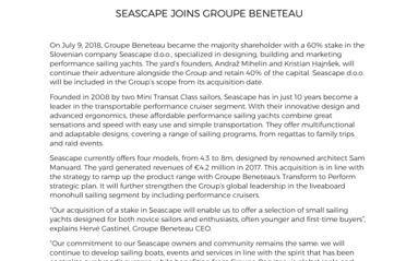 180712 Seascape joins Groupe Beneteau Press Release
