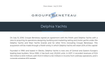 18-07-12 BENETEAU Delphia Yachts acquisition contract