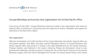180723 Press release New organisation Groupe Beneteau Asia Pacific