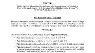 190104 BENETEAU Avis de réunion AGM du 8-02-2019