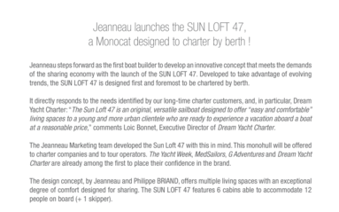 JEANNEAU Press Release Sun Loft 47