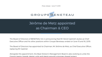 190617 BENETEAU Appointment JdeMetz Chairman_CEO