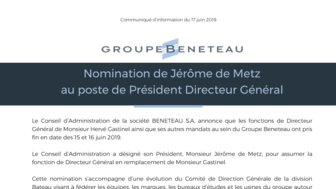 190617 BENETEAU Nomination de Jérôme de Metz au poste de Président Directeur Général