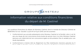 190621 BENETEAU Information relative aux conditions financières du départ de M. Gastinel