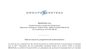 190813 BENETEAU Mise en oeuvre programme rachat d'actions