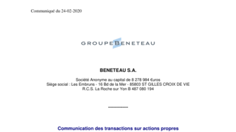 200221 BENETEAU Transactions sur actions propres