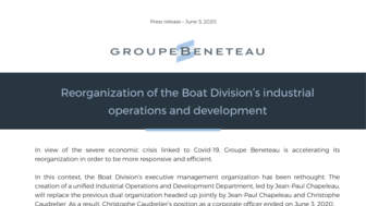 200605 BENETEAU Reorganization of the Boat Division's industrial operations and development
