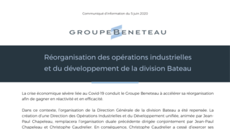 200605 BENETEAU Réorganisation des opérations industrielles et du développement de la division Bateau