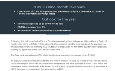 200709 BENETEAU 2019-20 nine-month revenues - Outlook for the year