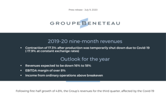 200709 BENETEAU 2019-20 nine-month revenues - Outlook for the year