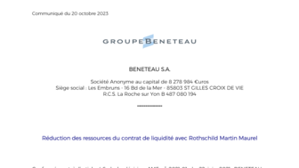 231020 BENETEAU Réduction ressources Contrat de liquidité